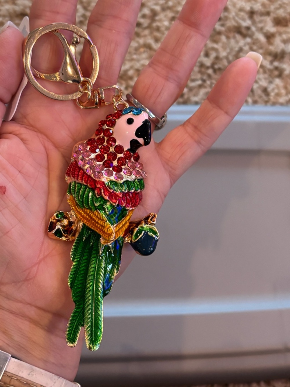 Green Multi-Color Parrot Keychain/bag charm with Rhinestones NWT - Picture 2 of 2